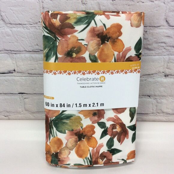Celebrate It Fall Floral Thanksgiving Tablecloth 60x84 Harvest Holiday Fabric - Picture 3 of 5